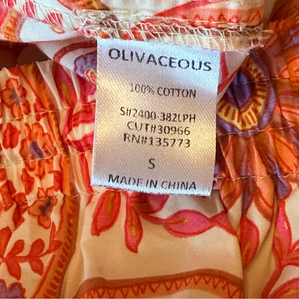 Olivaceous boho print orange wide leg pull up elastic waist cotton pants, sz S - Picture 8 of 11